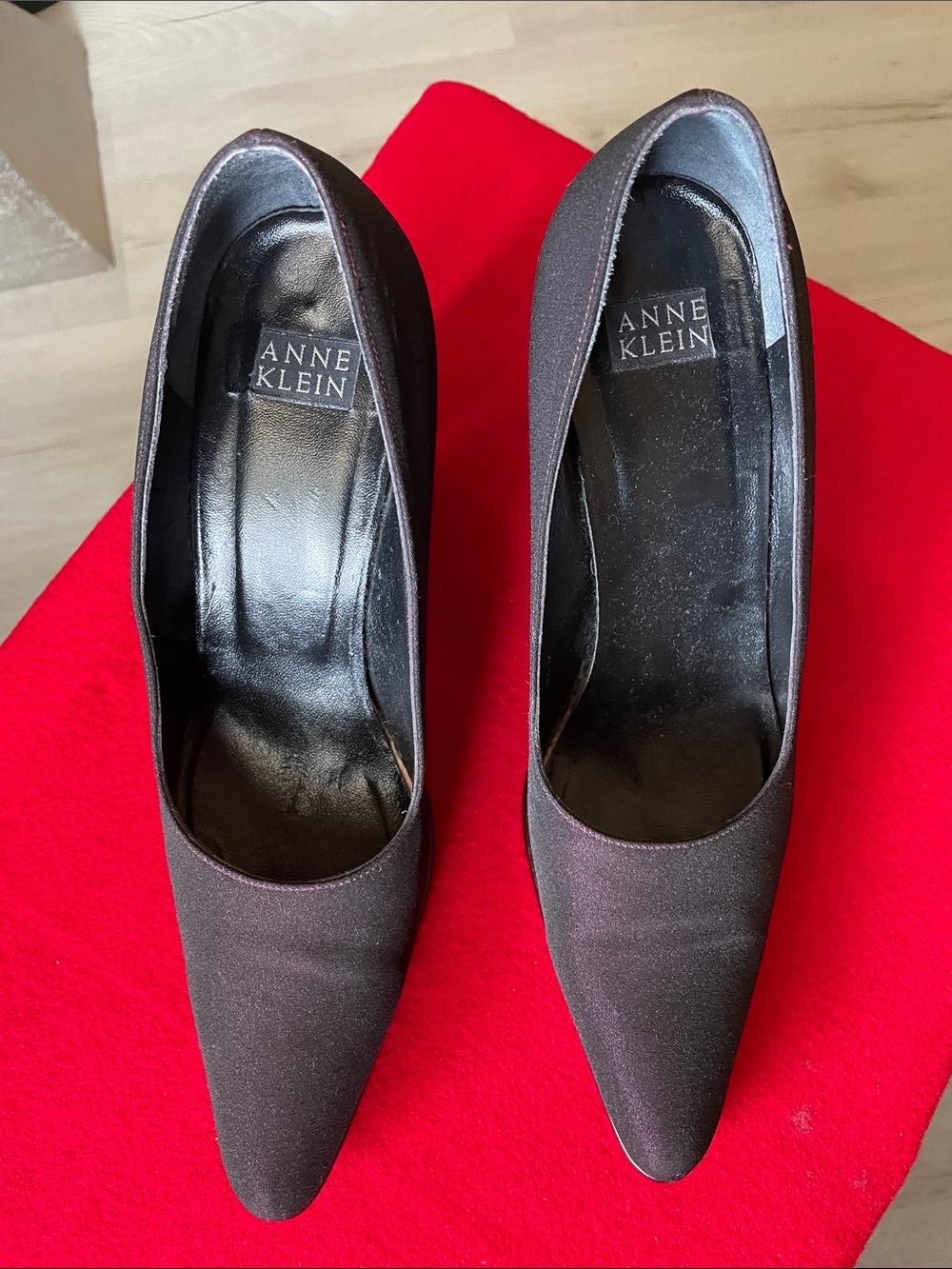 Anne Klein Burgundy Pointed-Toe Satin Pumps